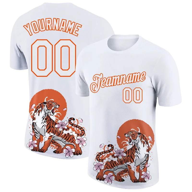 Artistic Printed T-Shirt for Creative Style-Custom White Orange 3D Pattern Design Tiger Performance T-Shirt