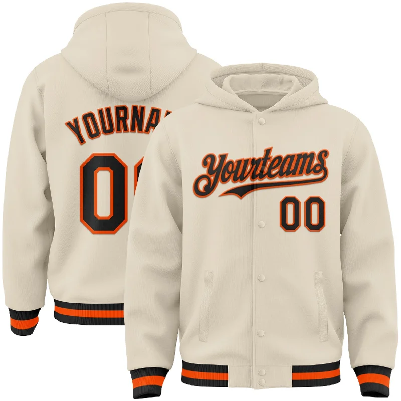 Graphic Hoodie for Bold and Fun Designs-Custom Cream Black-Orange Bomber Full-Snap Varsity Letterman Hoodie Jacket