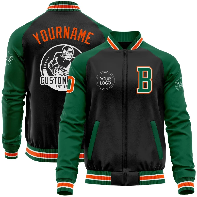 Adjustable Fit Jacket for Personalized Comfort-Custom Black Orange-Kelly Green Bomber Varsity Letterman Two Tone Zipper Jacket