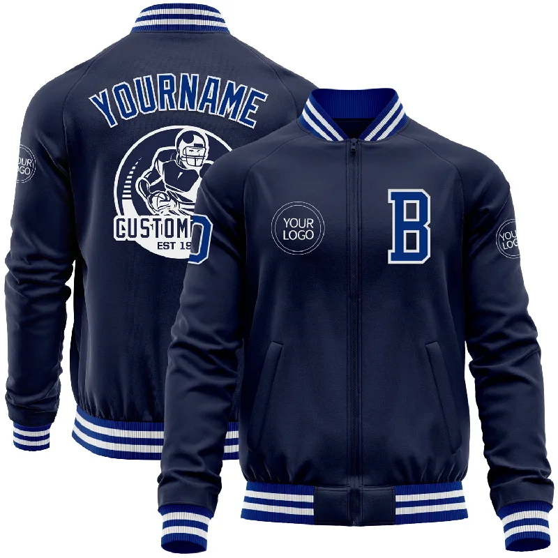 Eco-Friendly Organic Cotton Jacket for Sustainable Fashion-Custom Navy Royal-White Bomber Varsity Letterman Zipper Jacket