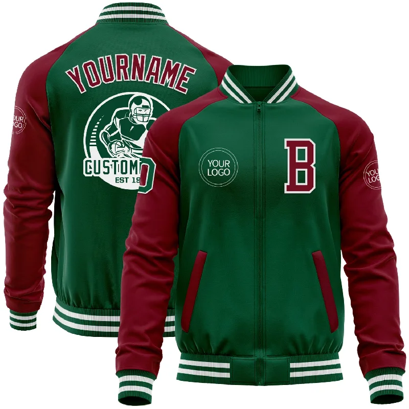 Stylish Peacoat Jacket for Cold Weather Fashion-Custom Kelly Green Crimson-White Bomber Varsity Letterman Two Tone Zipper Jacket