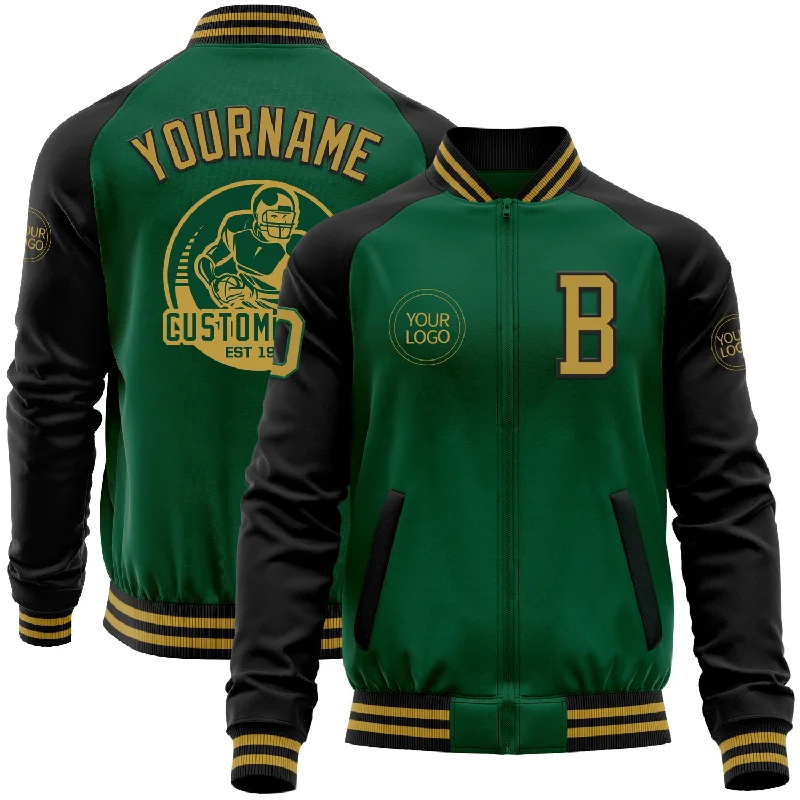 Adjustable Fit Jacket for Personalized Comfort-Custom Kelly Green Old Gold-Black Bomber Varsity Letterman Two Tone Zipper Jacket