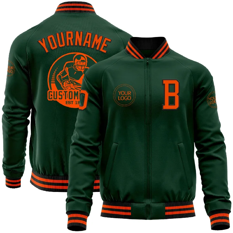 Athletic Running Jacket for High-Performance Sports-Custom Green Orange-Black Bomber Varsity Letterman Zipper Jacket