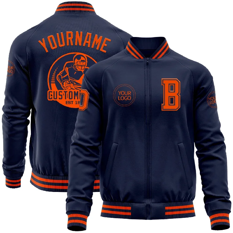 Padded Jacket for Extra Insulation in Cold Weather-Custom Navy Orange Bomber Varsity Letterman Zipper Jacket