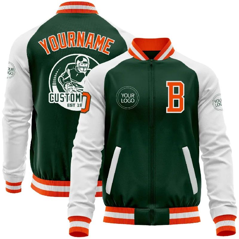 Tech Fabric Jacket for Modern Performance Wear-Custom Green Orange-White Bomber Varsity Letterman Two Tone Zipper Jacket