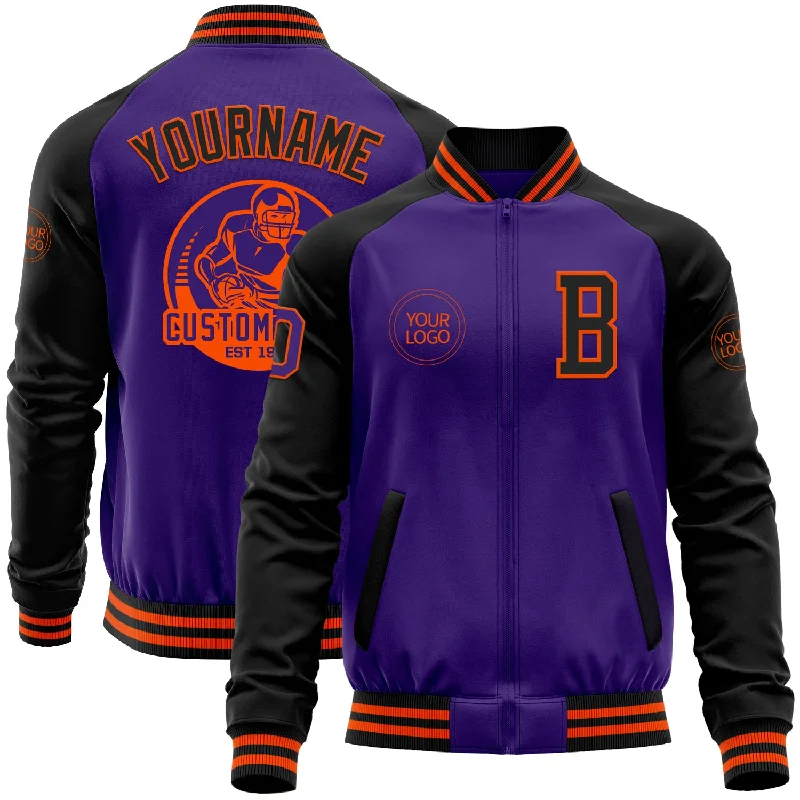 Elegant Wool Blazer Jacket for Professional Look-Custom Purple Black-Orange Bomber Varsity Letterman Two Tone Zipper Jacket