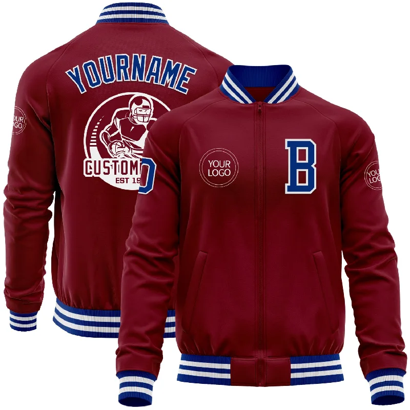 Urban Streetwear Jacket for Casual Looks-Custom Crimson Royal-White Bomber Varsity Letterman Zipper Jacket