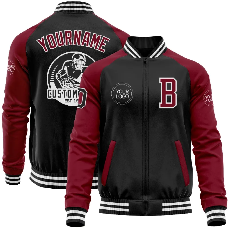 Athletic Running Jacket for High-Performance Sports-Custom Black Crimson-White Bomber Varsity Letterman Two Tone Zipper Jacket