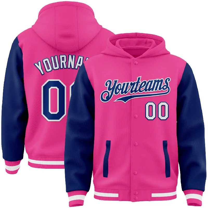 Cozy Winter Hoodie for Chilly Days-Custom Pink Royal-White Bomber Full-Snap Varsity Letterman Two Tone Hoodie Jacket