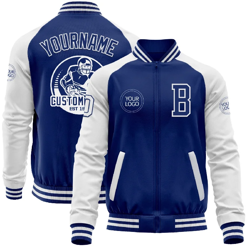 Adjustable Fit Jacket for Personalized Comfort-Custom Royal White Bomber Varsity Letterman Two Tone Zipper Jacket