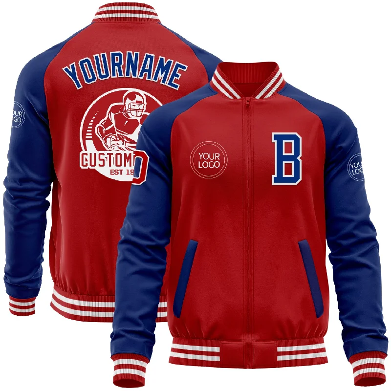 Casual Bomber Jacket for Everyday Wear-Custom Red Royal-White Bomber Varsity Letterman Two Tone Zipper Jacket