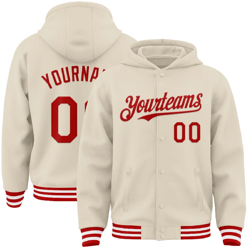 Trendy Tie-Dye Pullover Hoodie for Unique Look-Custom Cream Red-White Bomber Full-Snap Varsity Letterman Hoodie Jacket