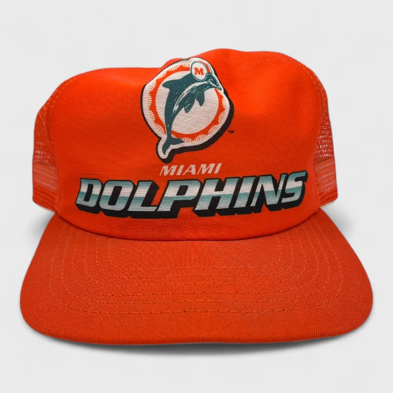 Casual Golf Cap for Comfortable Wear-Vintage Miami Dolphins Trucker Hat