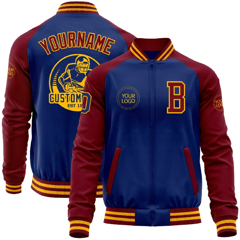 Bomber Style Jacket for Streetwear Fashion-Custom Royal Crimson-Gold Bomber Varsity Letterman Two Tone Zipper Jacket