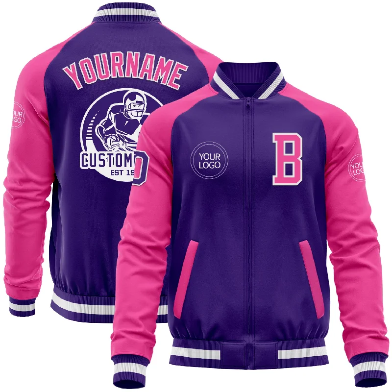 High-Performance Sports Jacket for Athletes-Custom Purple Pink-White Bomber Varsity Letterman Two Tone Zipper Jacket