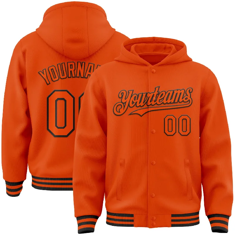 Soft Cotton Blend Hoodie for Extra Comfort-Custom Orange Black Bomber Full-Snap Varsity Letterman Hoodie Jacket