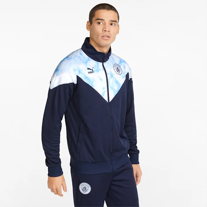 Warm Down Jacket for Winter Sports-Puma 2022 Manchester City Iconic Track Jacket - Navy-White