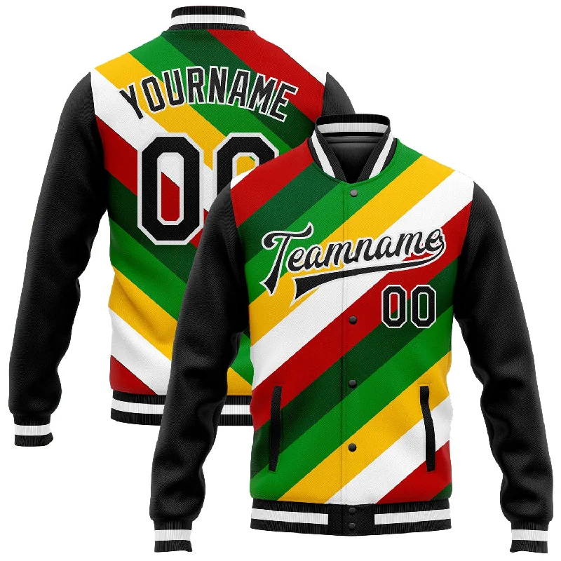 Street Style Bomber Jacket for Fashionistas-Custom Black White Christmas 3D Bomber Full-Snap Varsity Letterman Jacket