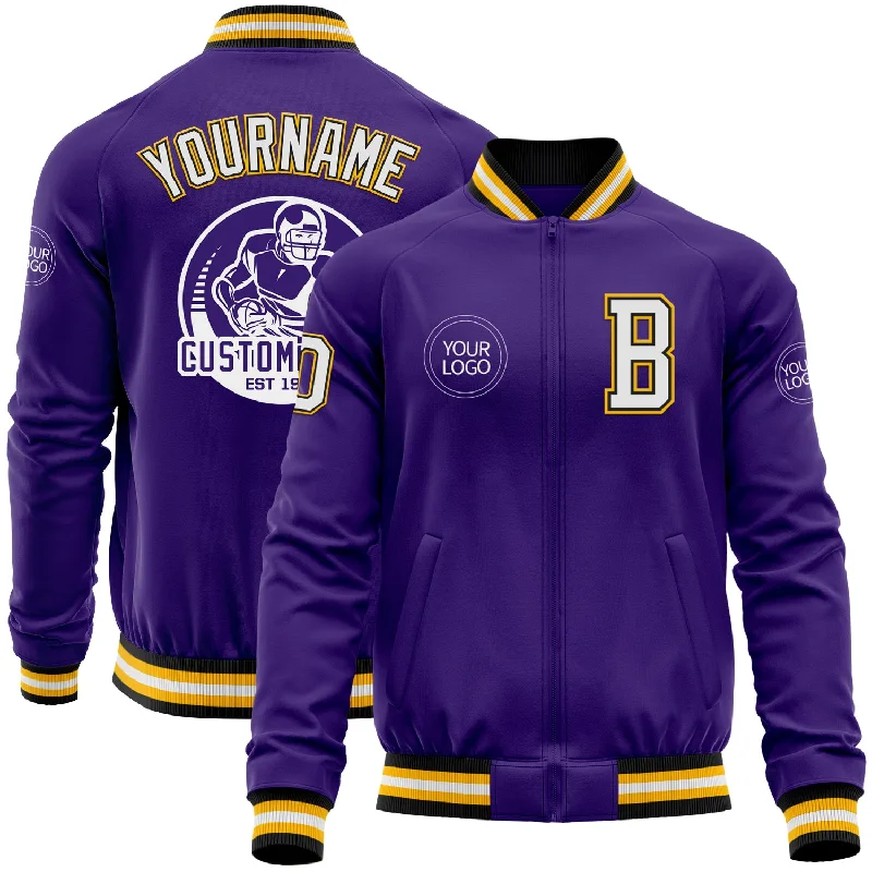 Stylish Leather Jacket for Trendy Look-Custom Purple Black-Gold Bomber Varsity Letterman Zipper Jacket