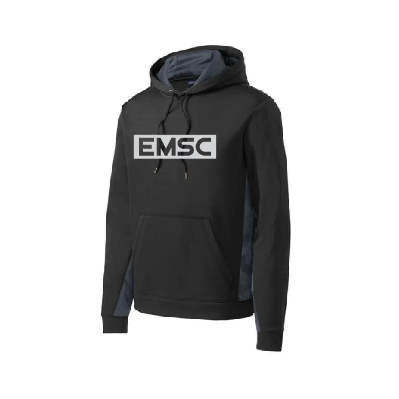 Warm Fleece Hoodie for Cold Days-EMSC Long Island Premier Sport-Tek Fleece Colorblock Hoodie Black/Grey