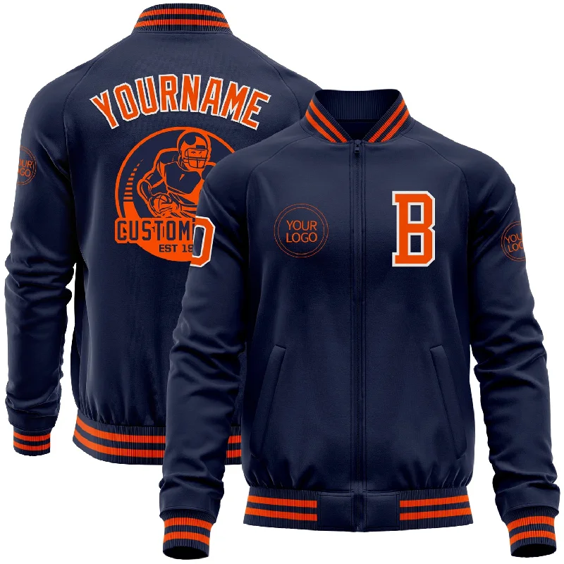 Waterproof Hiking Jacket for Trail Explorers-Custom Navy Orange-White Bomber Varsity Letterman Zipper Jacket