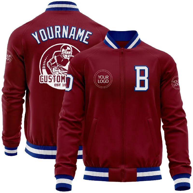 Tailored Blazer Jacket for Smart Casual Wear-Custom Crimson White-Royal Bomber Varsity Letterman Zipper Jacket