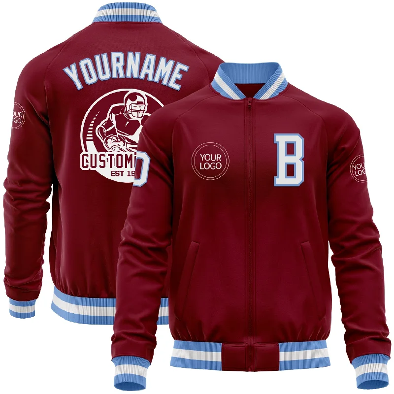 High-Performance Sports Jacket for Athletes-Custom Crimson White-Light Blue Bomber Varsity Letterman Zipper Jacket