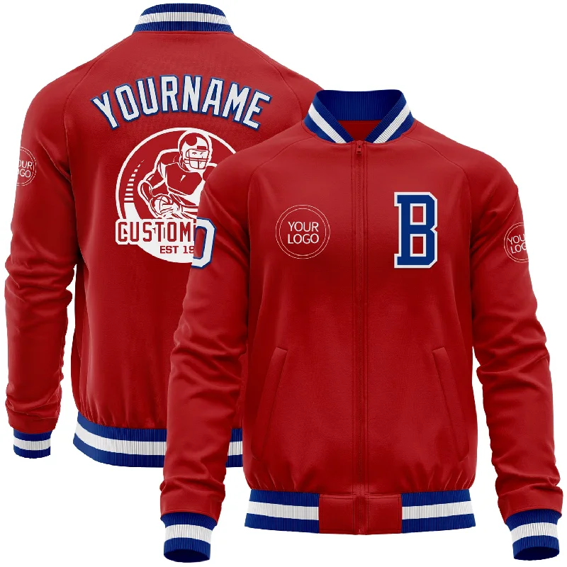 Stylish Parka Jacket for Winter Fashion-Custom Red White-Royal Bomber Varsity Letterman Zipper Jacket