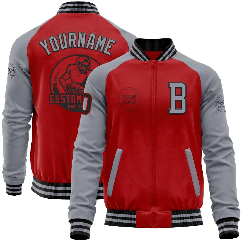 Lightweight Hiking Zip Jacket for Outdoor Exploration-Custom Red Gray-Black Bomber Varsity Letterman Two Tone Zipper Jacket