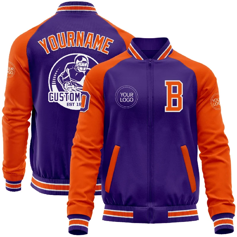 Casual Bomber Jacket for Everyday Wear-Custom Purple Orange-White Bomber Varsity Letterman Two Tone Zipper Jacket