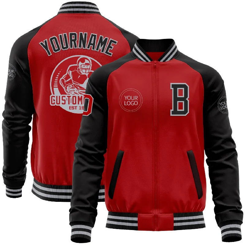 Classic Bomber Jacket for Timeless Look-Custom Red Black-Gray Bomber Varsity Letterman Two Tone Zipper Jacket