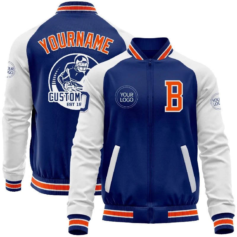 Durable Canvas Jacket for Heavy-Duty Wear-Custom Royal Orange-White Bomber Varsity Letterman Two Tone Zipper Jacket