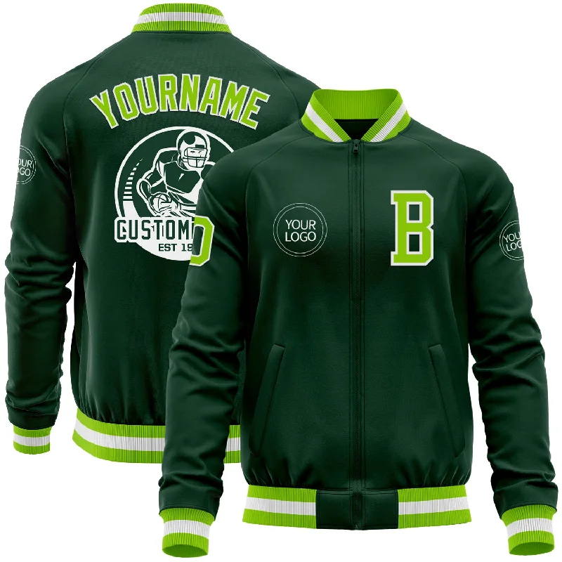 Cool Utility Jacket for Outdoor and Everyday Wear-Custom Green Neon Green-White Bomber Varsity Letterman Zipper Jacket