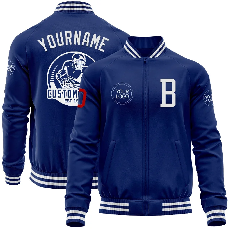 Classic Denim Jacket for Versatile Styling-Custom Royal White-Red Bomber Varsity Letterman Zipper Jacket