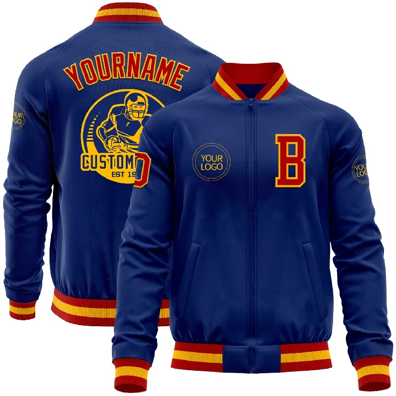 Urban Street Jacket for City Living-Custom Royal Red-Gold Bomber Varsity Letterman Zipper Jacket