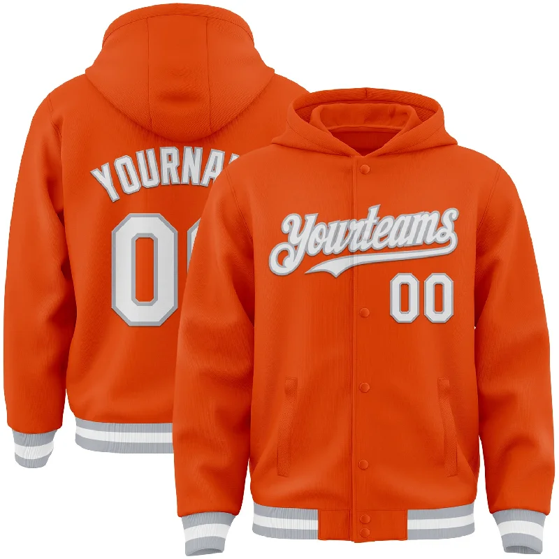 Classic Black Hoodie for Timeless Wear-Custom Orange White-Gray Bomber Full-Snap Varsity Letterman Hoodie Jacket