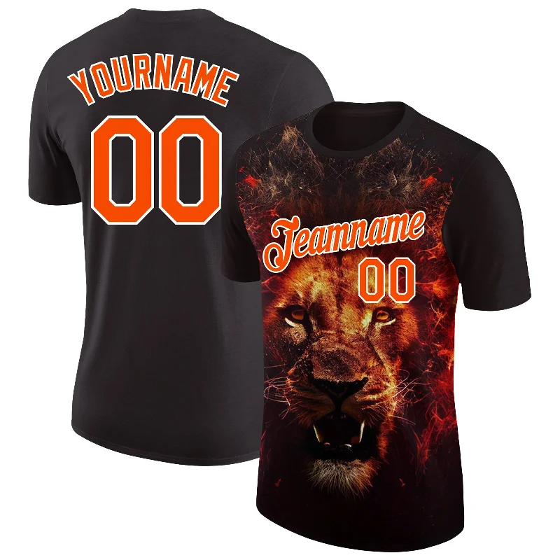 Colorful Pop Art T-Shirt for Bold Design-Custom Black Orange-White 3D Pattern Design Animal Lion Performance T-Shirt