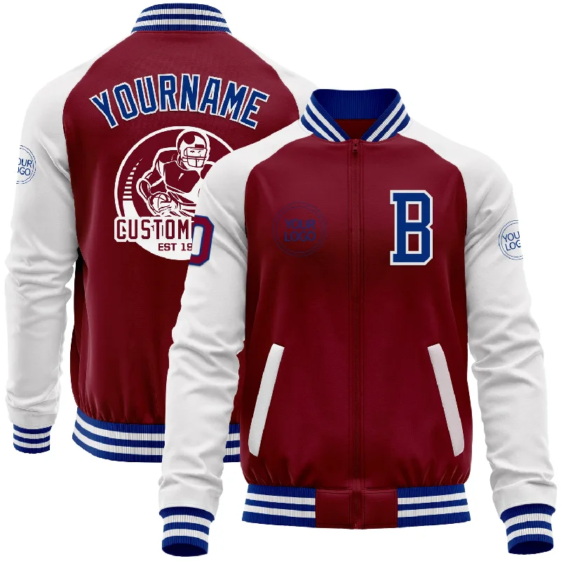 Insulated Jacket for Cold Winter Days-Custom Crimson Royal-White Bomber Varsity Letterman Two Tone Zipper Jacket