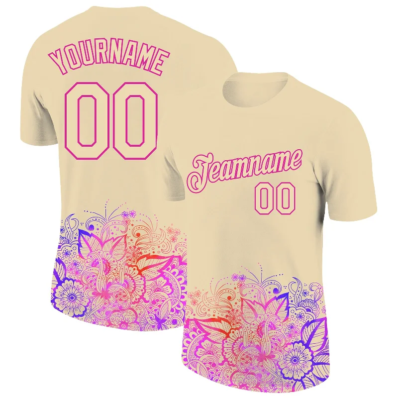 Soft Cotton Blend T-Shirt for Ultimate Comfort-Custom City Cream Pink 3D Pattern Floral Design Performance T-Shirt