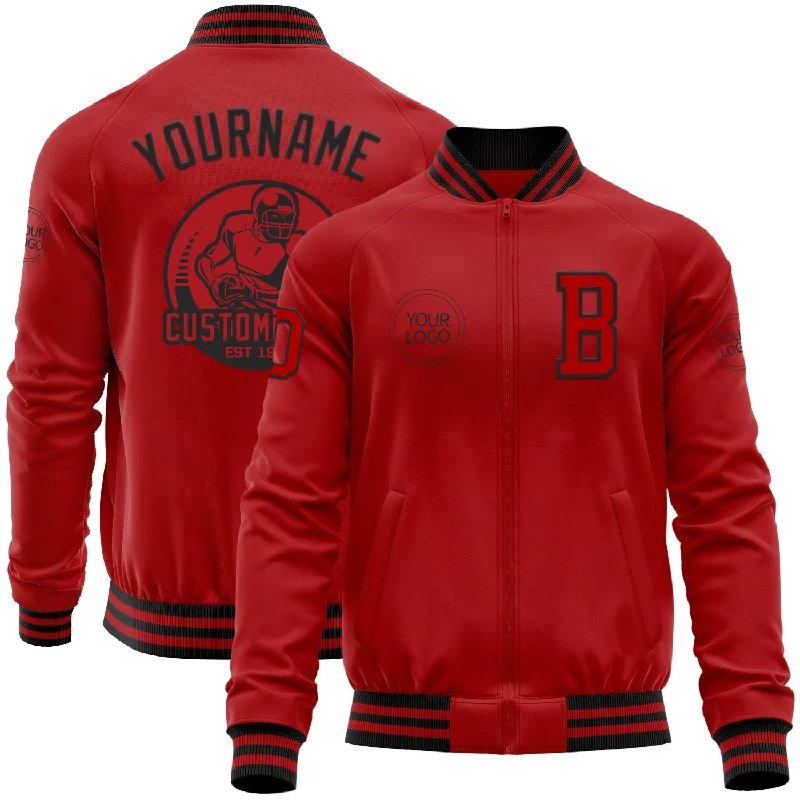 Versatile All-Season Jacket for Year-Round Wear-Custom Red Black Bomber Varsity Letterman Zipper Jacket