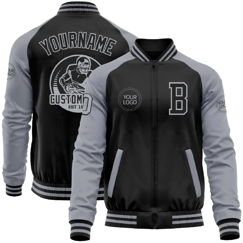 Modern Zip-Up Jacket for Stylish Comfort-Custom Black Gray Bomber Varsity Letterman Two Tone Zipper Jacket