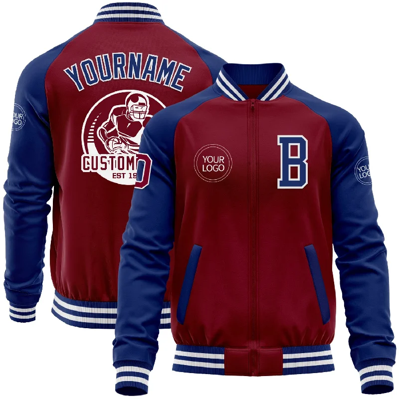 Classic Denim Jacket for Versatile Styling-Custom Crimson Royal-White Bomber Varsity Letterman Two Tone Zipper Jacket