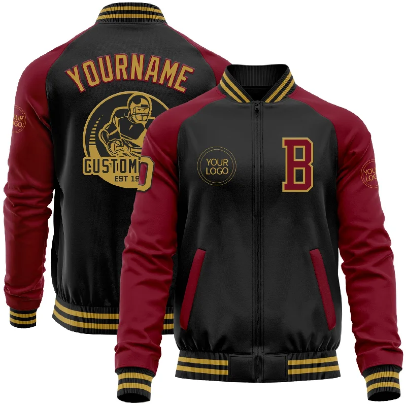 Casual Zip-Up Jacket for Easygoing Wear-Custom Black Old Gold-Crimson Bomber Varsity Letterman Two Tone Zipper Jacket