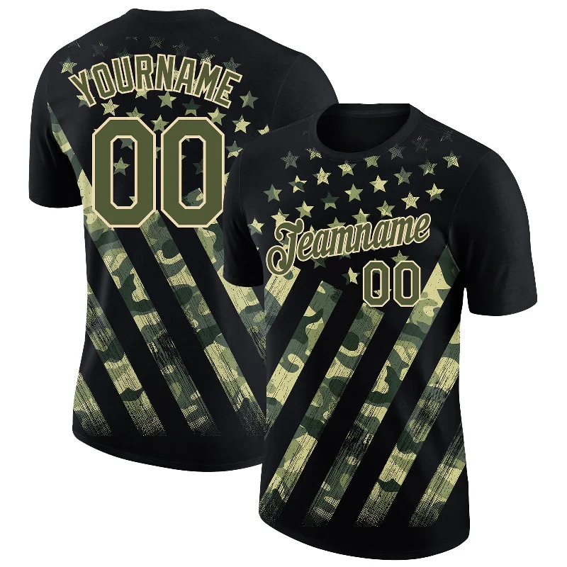 Funky Patterned T-Shirt for Standout Style-Custom Black Olive-City Cream 3D American Flag Performance T-Shirt