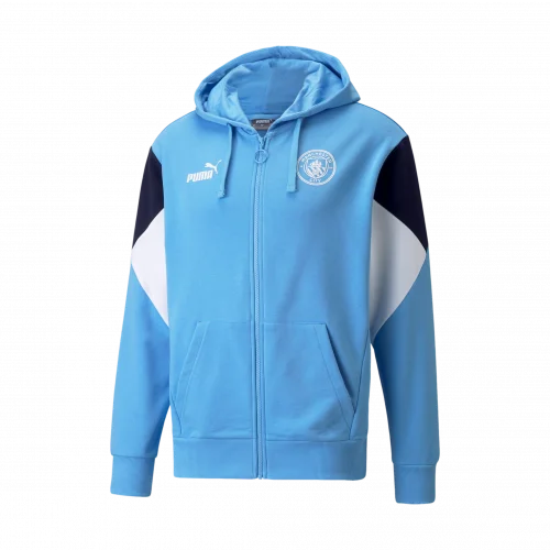 Minimalist Zip-Up Hoodie for Sleek Style-PUMA 2021-22 Manchester City Football Culture Full-Zip Men's Soccer Hoodie - MENS