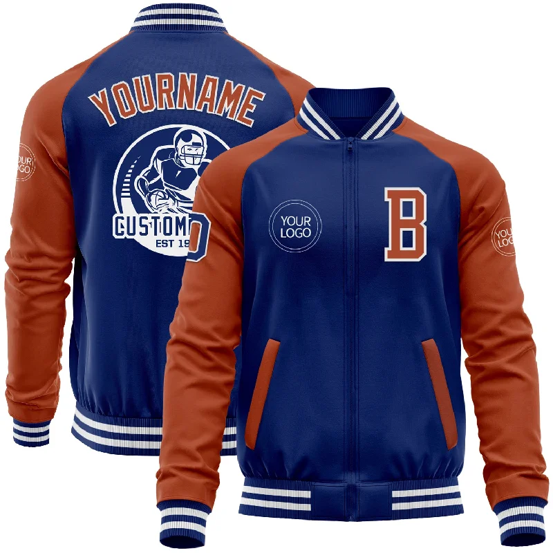 Fashionable Faux Leather Jacket for Modern Wear-Custom Royal Texas Orange-White Bomber Varsity Letterman Two Tone Zipper Jacket