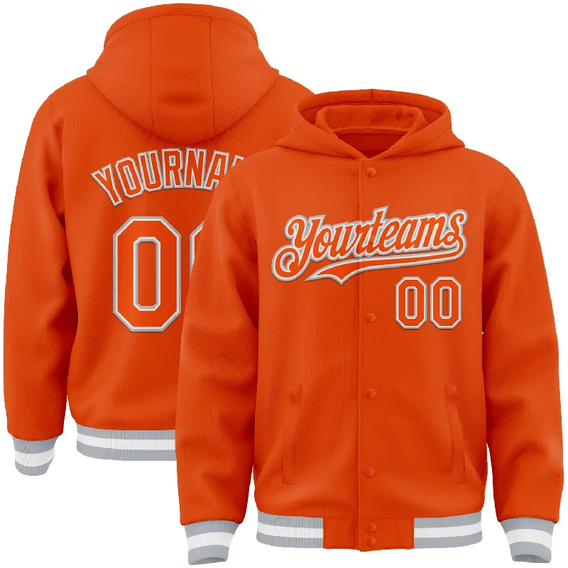 High-Quality Performance Hoodie for Fitness Enthusiasts-Custom Orange White-Gray Bomber Full-Snap Varsity Letterman Hoodie Jacket