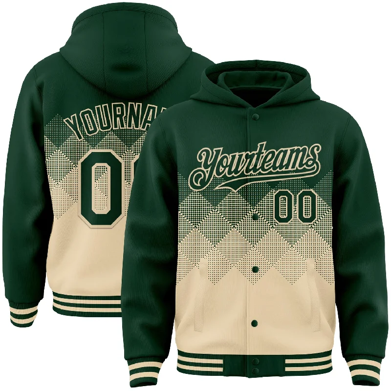 Vibrant Color Hoodie for Bright Fashion Statements-Custom Green Cream Gradient Square Shape 3D Pattern Design Bomber Full-Snap Varsity Letterman Hoodie Jacket