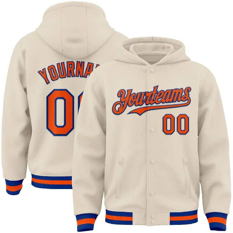 Stylish Oversized Hoodie for Comfortable Look-Custom Cream Orange-Royal Bomber Full-Snap Varsity Letterman Hoodie Jacket