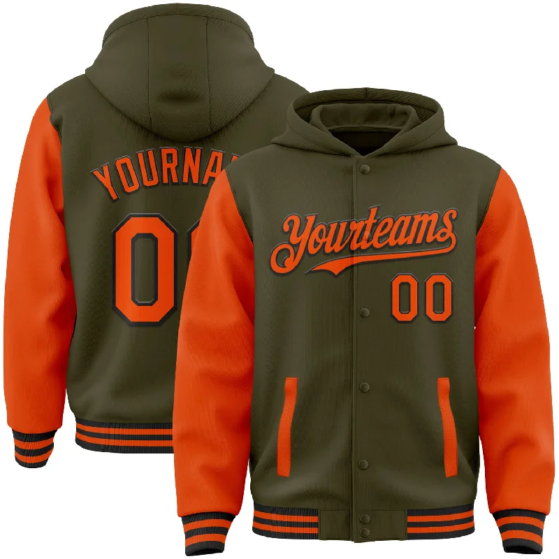 Sports Hoodie for Active Lifestyle-Custom Olive Orange-Black Bomber Full-Snap Varsity Letterman Two Tone Salute To Service Hoodie Jacket